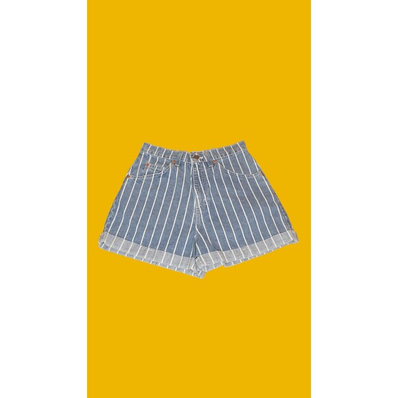 1995 LEVIS PINSTRIPE DENIM Orange Tab 954 High Rise Denim Shorts. Like New. XS-S